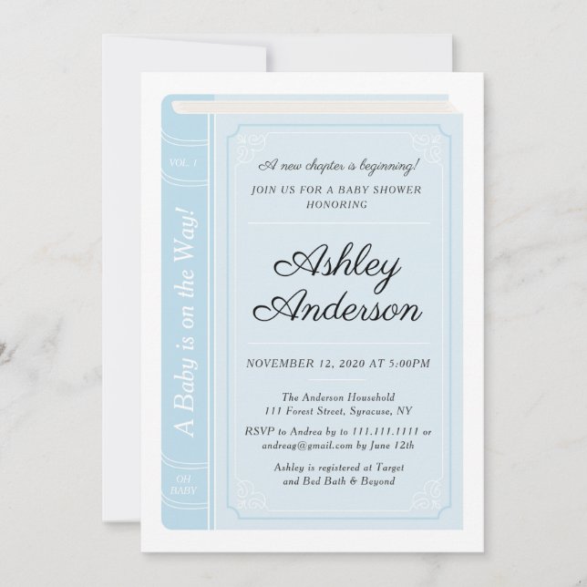 Blue Storybook Baby Shower Invitation (Front)