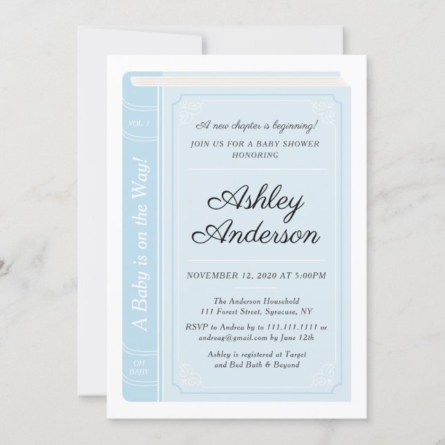 Blue Storybook Baby Shower Invitation (Front)