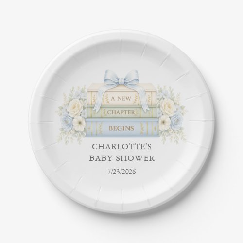 Blue Storybook Baby Shower Paper Plate