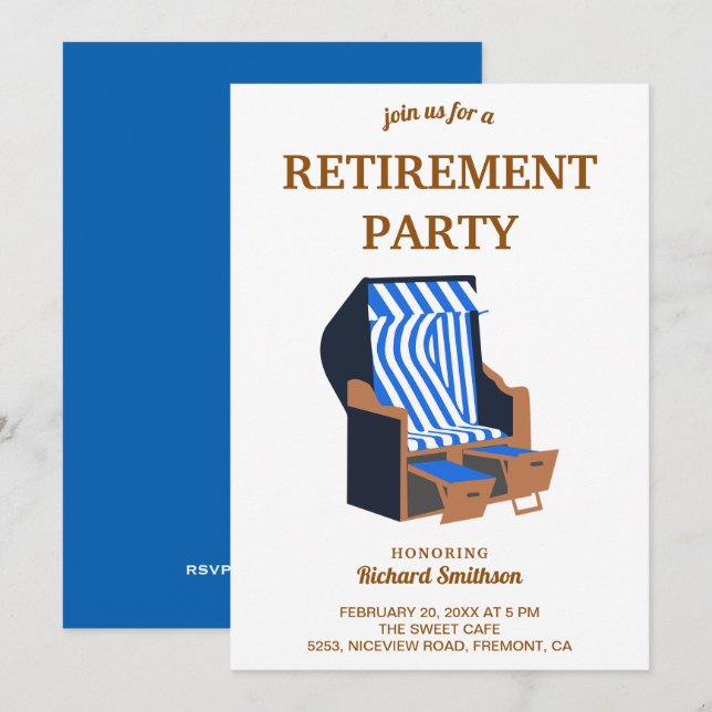 Blue Strandkorb Beach Chairs Retirement Party Invitation (Front/Back)