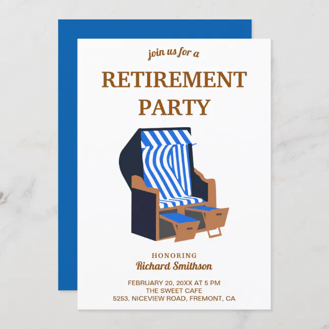 Blue Strandkorb Beach Chairs Retirement Party Invitation | Zazzle