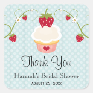 Blue Strawberry Cupcake Favor Labels Stickers
