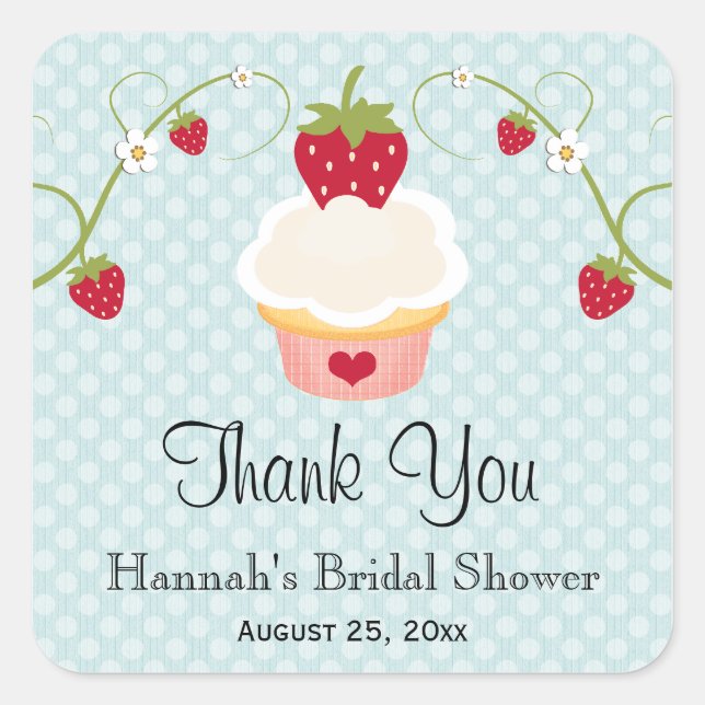 Blue Strawberry Cupcake Favor Labels Stickers (Front)