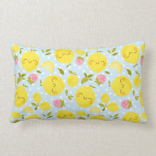 Blue Strawberry Lemon Throw Pillow