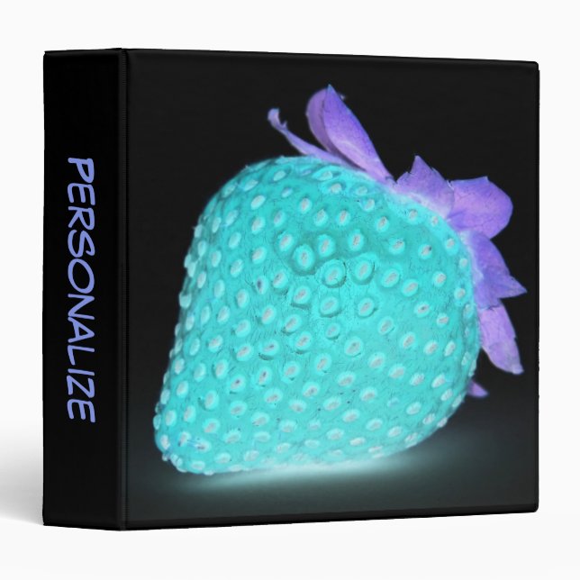 Blue strawberry neon cute berry 3 ring binder (Front/Spine)