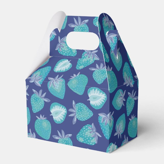 Blue Strawberry pattern Favor Boxes (Front Side)