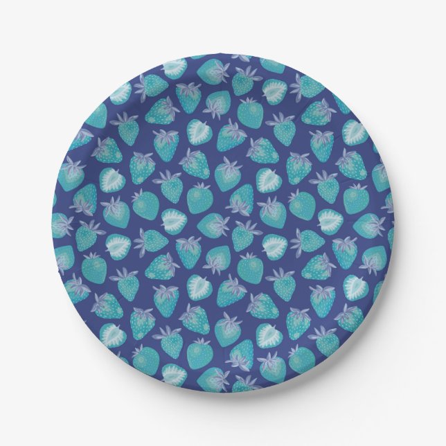 Blue Strawberry Pattern Paper Plates (Front)