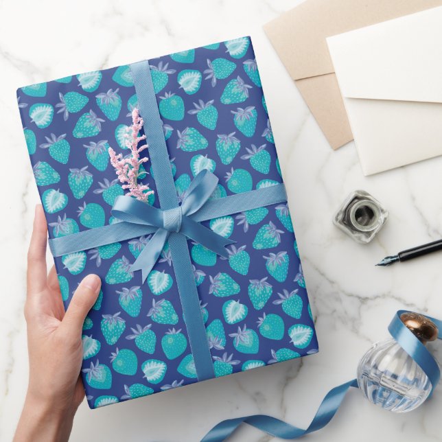 Blue Strawberry pattern Wrapping Paper (Gifting)