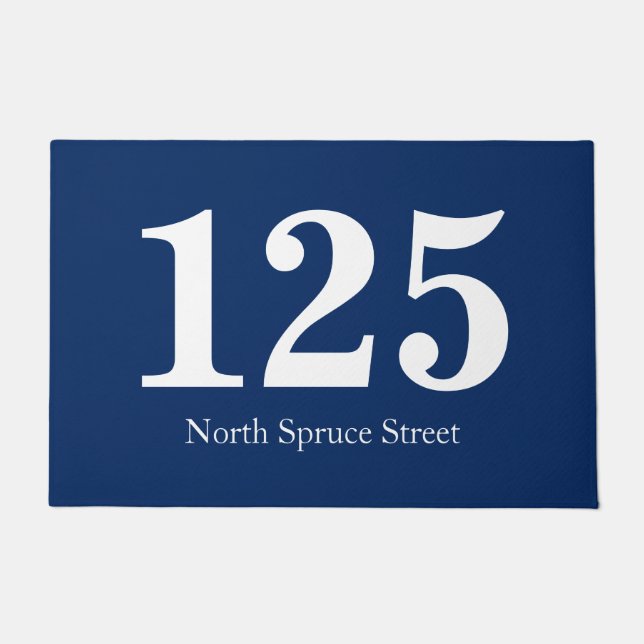 Blue Street Address Personalized Doormat (Front)