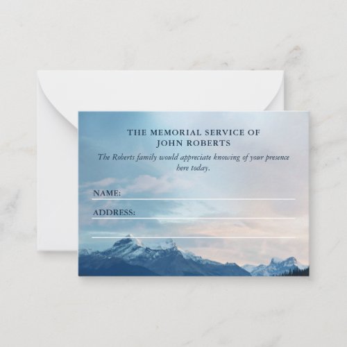 Blue Striking Mountain Lake Memorial Attendance Note Card