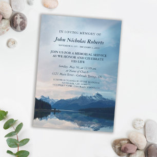 Blue Striking Mountain Lake Memorial Service Invitation