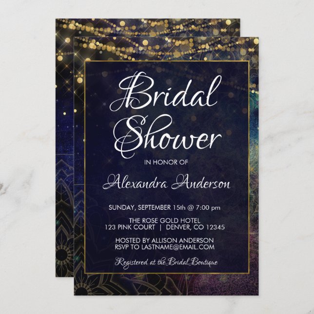 Blue String Light Mandala Bridal Shower Party Invitation (Front/Back)