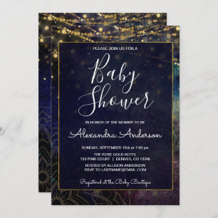 Blue String Light Mandala Indian Baby Shower Invitation
