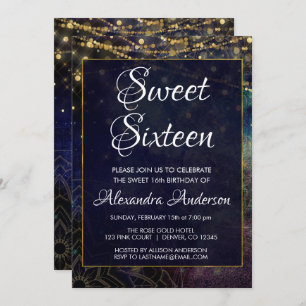 Blue String Light Mandala Sweet 16 Birthday Invitation