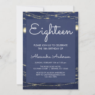 Blue String Light Mason Jar 18th Birthday Invitation