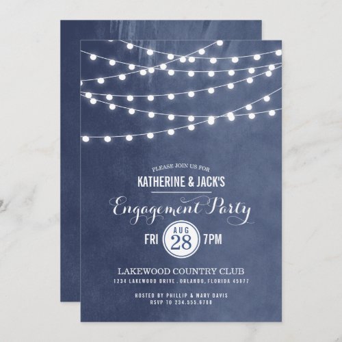 Blue String Lights Engagement Party Invitation