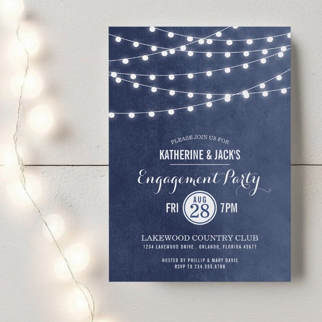 Blue String Lights Engagement Party Invitation (Creator Uploaded)