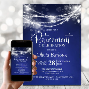 Blue String Lights Retirement Party Invitation