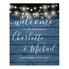 Blue String Lights Rustic Wedding Welcome Sign