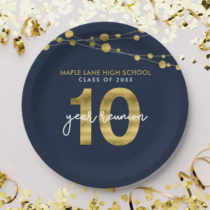 Blue Strings of Lights 10 Year Class Reunion Paper Plates