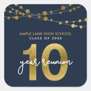 Blue Strings of Lights 10 Year Class Reunion Square Sticker