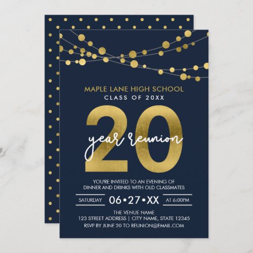 Blue Strings of Lights 20 Year Class Reunion Invitation