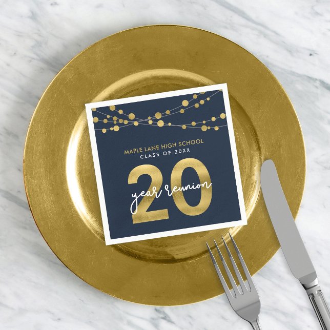 Blue Strings of Lights 20 Year Class Reunion Napkins (Creator Uploaded)