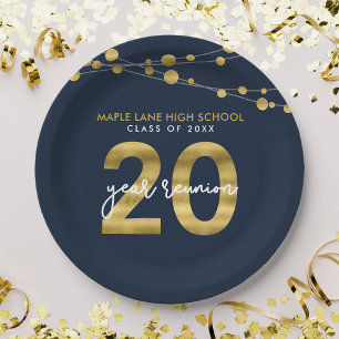 Blue Strings of Lights 20 Year Class Reunion Paper Plates