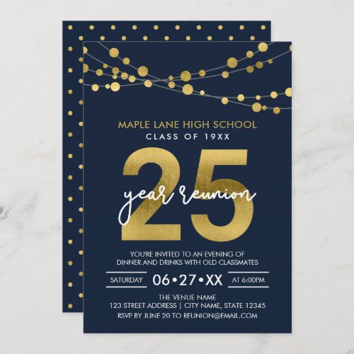 Blue Strings of Lights 25 Year Class Reunion Invitation