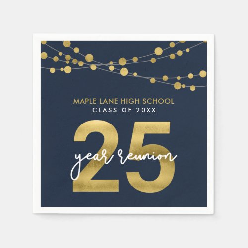 Blue Strings of Lights 25 Year Class Reunion Napkins