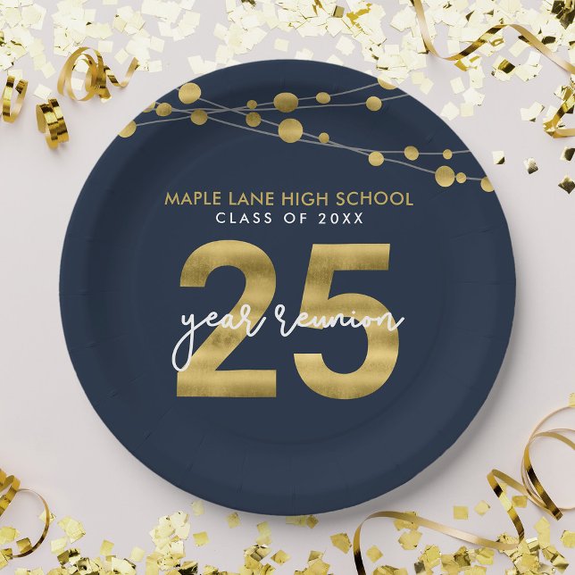 Blue Strings of Lights 25 Year Class Reunion Paper Plates (Creator Uploaded)