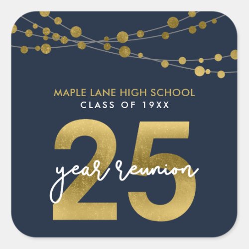 Blue Strings of Lights 25 Year Class Reunion Square Sticker