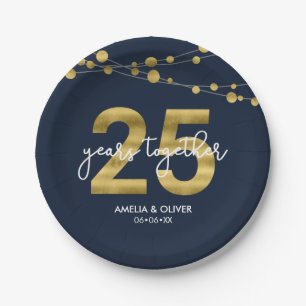 Blue Strings of Lights 25th Anniversary Party Paper Plates