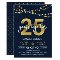 Blue Strings of Lights 25th Wedding Anniversary Card