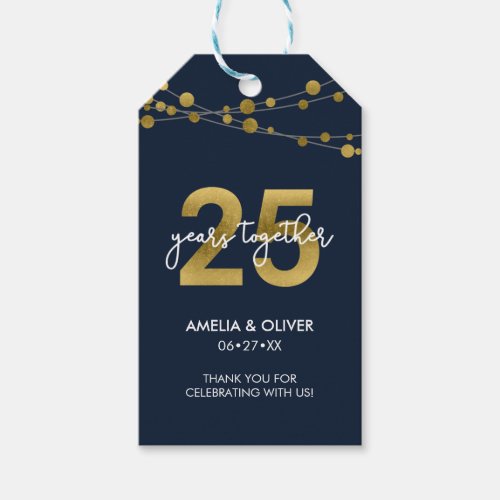 Blue Strings of Lights 25th Wedding Anniversary Gift Tags