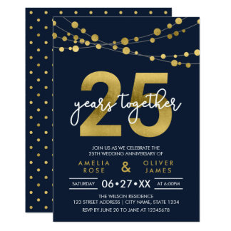 Blue Strings of Lights 25th Wedding Anniversary Invitation