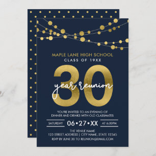 Blue Strings of Lights 30 Year Class Reunion Invitation