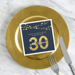 Blue Strings of Lights 30 Year Class Reunion Napkins