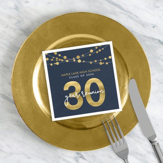 Blue Strings of Lights 30 Year Class Reunion Napkins (Creator Uploaded)