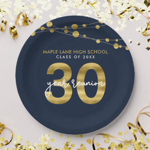 Blue Strings of Lights 30 Year Class Reunion Paper Plates