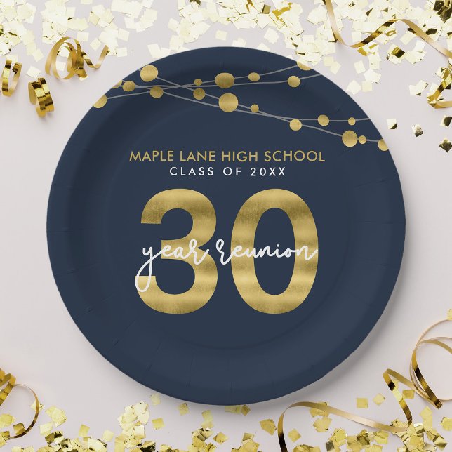 Blue Strings of Lights 30 Year Class Reunion Paper Plates (Creator Uploaded)