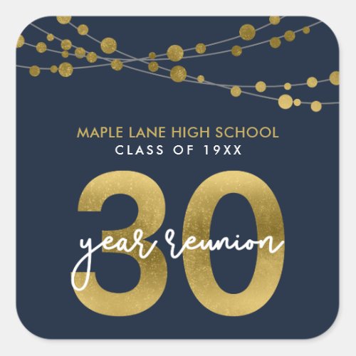 Blue Strings of Lights 30 Year Class Reunion Square Sticker