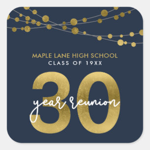 Blue Strings of Lights 30 Year Class Reunion Square Sticker