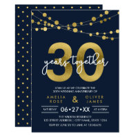 Blue Strings of Lights 30th Wedding Anniversary Card