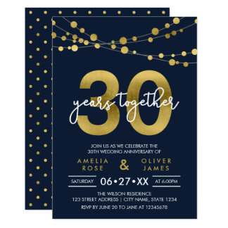 Blue Strings of Lights 30th Wedding Anniversary Card