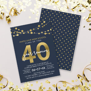 Blue Strings of Lights 40 Year Class Reunion Invitation
