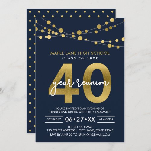 Blue Strings of Lights 40 Year Class Reunion Invitation