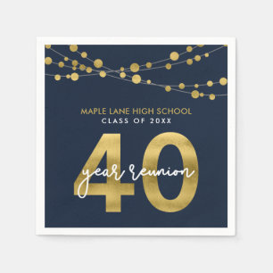 Blue Strings of Lights 40 Year Class Reunion Napkins