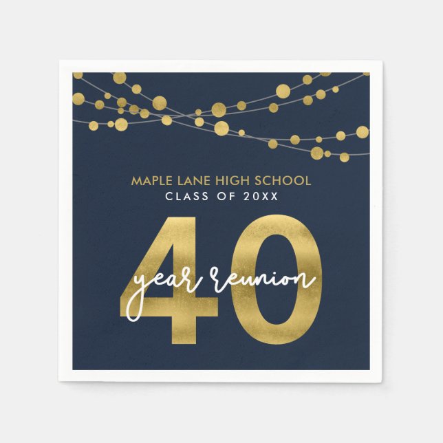 Blue Strings of Lights 40 Year Class Reunion Napkins (Front)