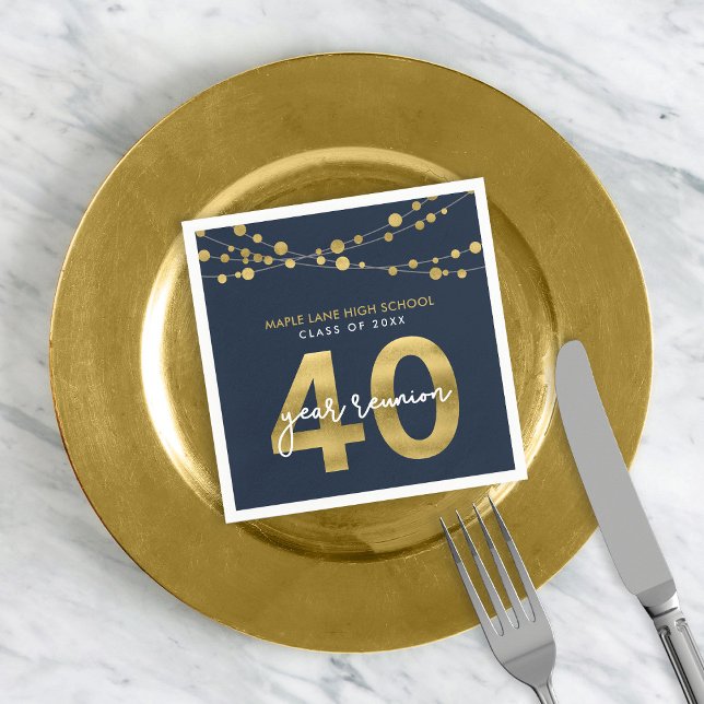 Blue Strings of Lights 40 Year Class Reunion Napkins (Creator Uploaded)